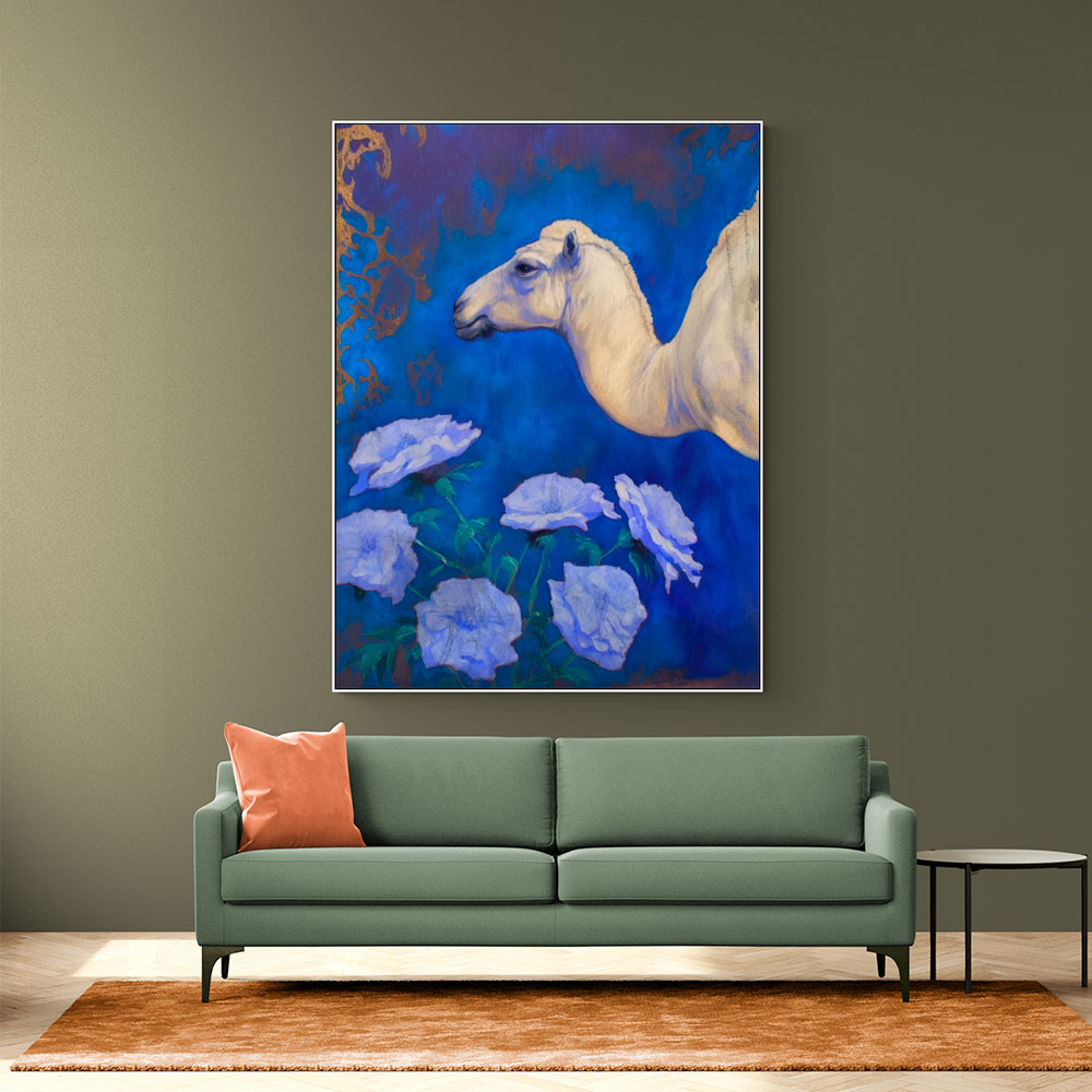 Camel With Blue Flowers Wall Art